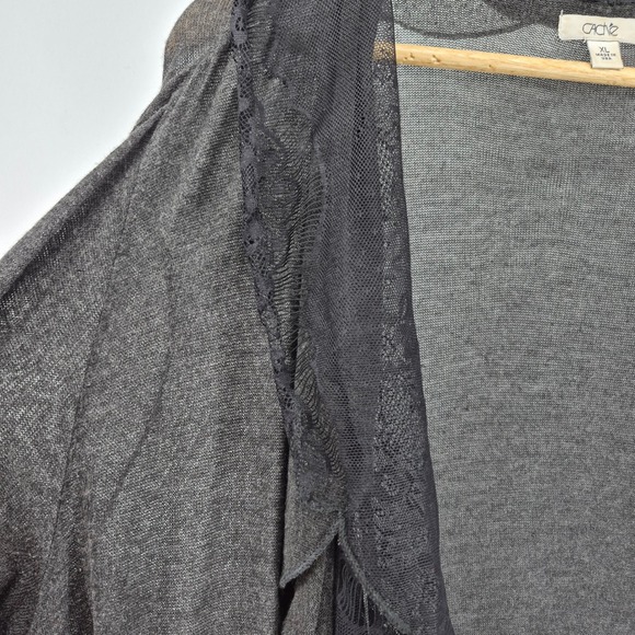 Vtg Y2K Cache Sheer Lace Trim Waterfall Cardigan Gray XL Lightweight Whimsigoth - Picture 2 of 14